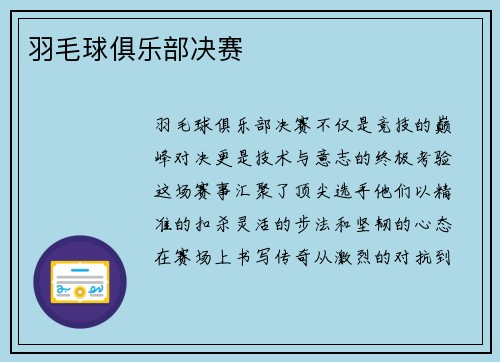羽毛球俱乐部决赛